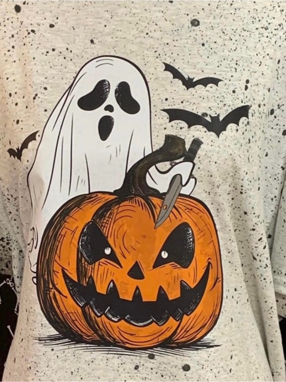 Halloween ash gray black splatter painted Ghost pumpkin Shirt